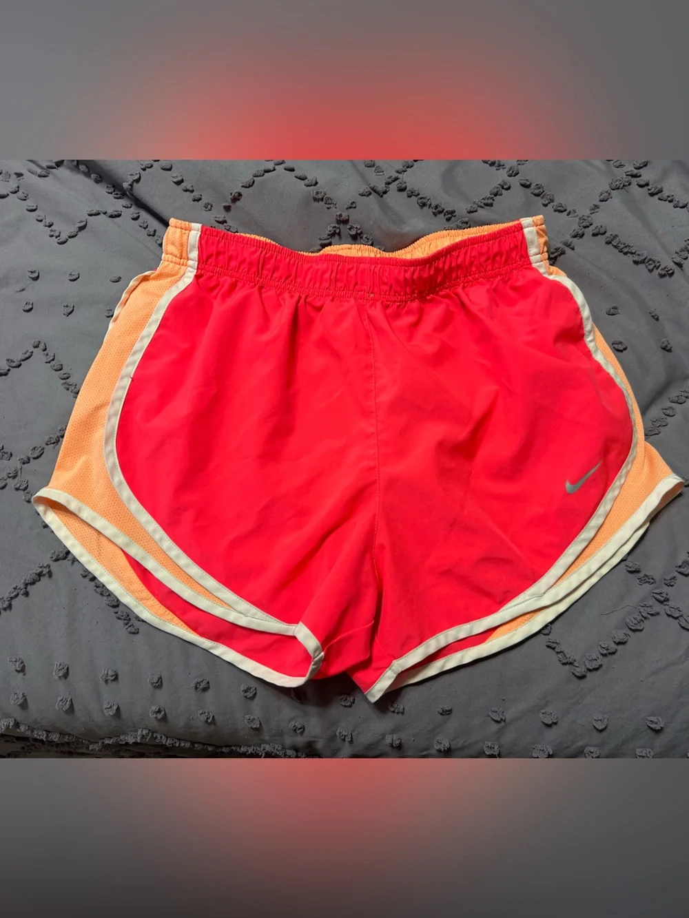 Nike Women's Bright Red Athletic Shorts with Orange Accent